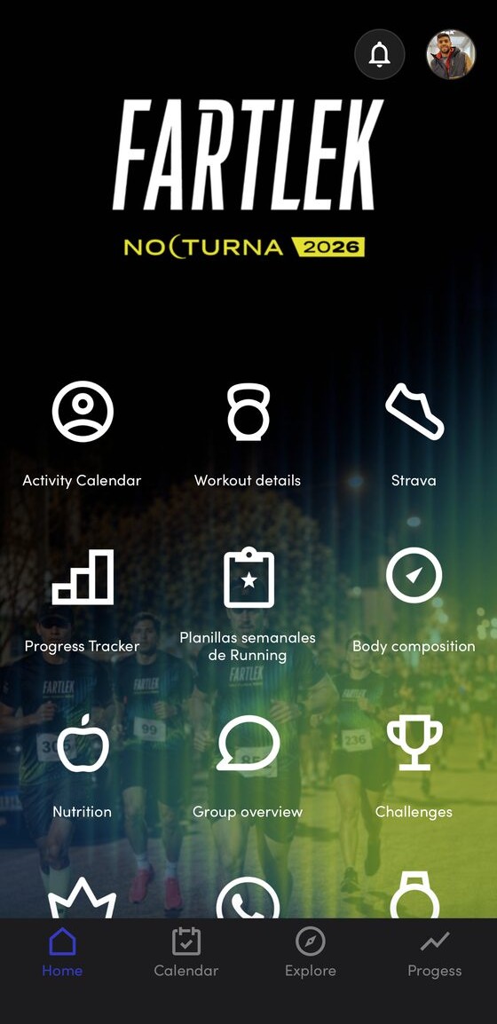 App real de Fartlek Running Club: calendario, entrenamientos, retos y nutrición